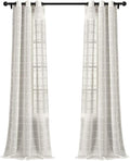 Lush Decor Farmhouse Textured Grommet Sheer Window Curtain Panel Pair, 38"W x 84"L, White
