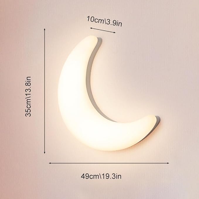 Dimmable LED Moon Wall Lamp, Modern White Crescent Sconce Light Fixture, Nordic Style Ambient Lighting for Bedroom Kids Room Living Room Nursery Wall Decor Night Light(49CM)
