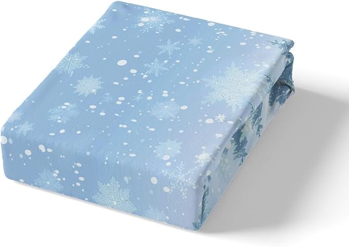 Manfei Blue Glitter Duvet Cover Set King Size, Xmas Trees Deers Snowflakes Print Comforter Cover with 2 Pillowcases, New Year Theme Bedding Set 3pcs for Kids Girls Teens Bedroom Decor,No Comforter