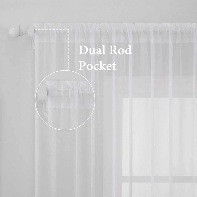 MIULEE White Window Sheer Curtains for Bedroom Living Room Solid Elegant Net Drapes 2 Panels Width 42 x Length 84 Inches