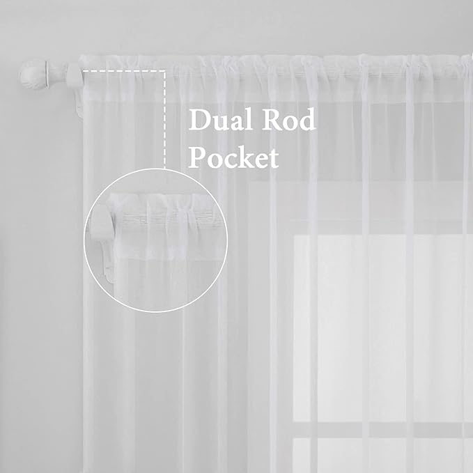 MIULEE White Window Sheer Curtains for Bedroom Living Room Solid Elegant Net Drapes 2 Panels Width 38 x Length 45 Inches
