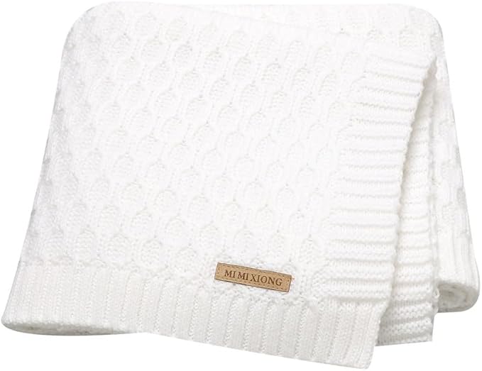 Neiwech Baby Blanket Boy Girl Knit Soft Swaddle Receiving Blankets for Newborn Nursery Infant Crib Stroller White 30 x 40 Inch