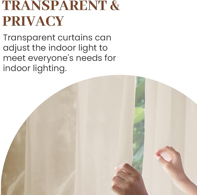 Dreaming Casa Taupe Sheer Curtains 96 Inches Long, Rod Pocket & Back Tab Light Filtering Textured Sheers for Living Room Bedroom, 2 Panels, Each 100" W x 96" L