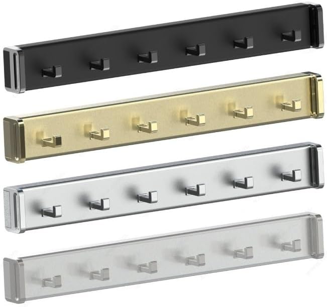 6-Hook Designer Wardrobe Reversible 13.75" Length Closet Belt Rack with 12" Retractable Pullout Extension and Installation Hardware (Matte Brass)