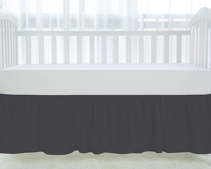 100% Egyptian Cotton, Nursery Crib Toddler (24" x 38" + 10") 800 Thread Count Crib Skirt Dust Ruffle, Bedding Skirts for Baby Boys or Girls, 10" Drop, Dark Grey Solid