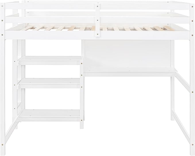 Bellemave Full Loft Bed with Desk and Writing Board,Loft Bed for Kids, Boys, Girls,Wooden Loft Be Frame with Desk and Ladder, White