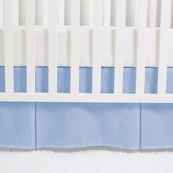Box Pleated Crib Bed Skirt Premium 100% Cotton 800 Thread Count Nursery Crib Toddler Bedding Crib Bedskirt for Baby Boys or Baby Girls, (28" x 52") + 16" Drop Lenght - Light Blue Solid
