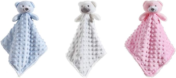CREVENT Soft Cute Snuglling Toy Baby Security Blankies Unisex, Minky Dot Front + Sherpa Backing (White Bear)