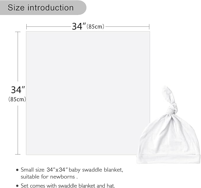 Newborn Swaddle Blanket with Hat Set Baby Swaddle Set Hospital Receiving Blankets for Girls Boys(Ivory,35"*35")