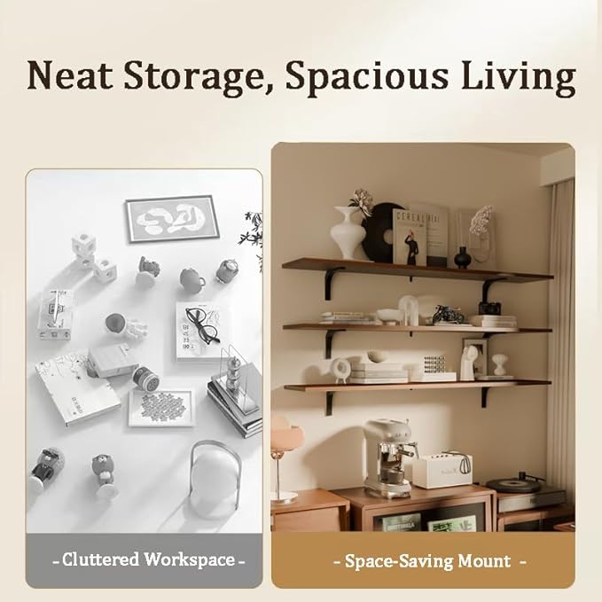 12x48 Inch Rustic Wood Floating Shelves 3-Pack - Farmhouse Walnut Wall Shelves with 100 lbs Capacity, Easy Installation for Living Room, Kitchen, Bathroom (Walnut, 3T48IN)