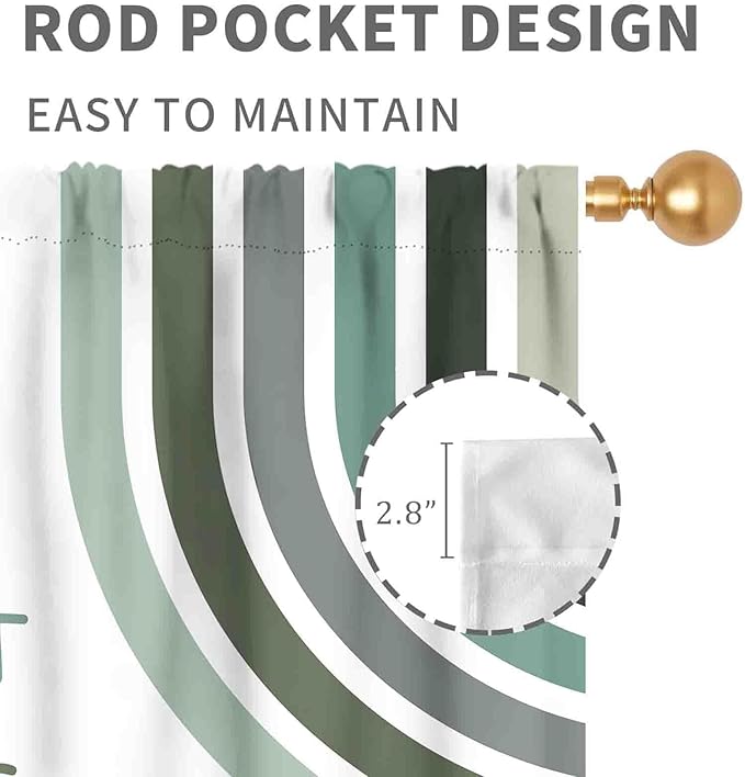 Rainbow Curtains for Girls Bedroom, Boho Rianbow Quotes Inspirational Motivational Positive Colorful Pastel Green Window Drapery for Baby Kids Living Room Toddler Nursery Classroom, 55"x63" Inch