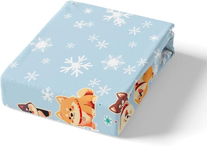 Manfei Xmas Tree Duvet Cover Set Full Size, Cute Christmas Dogs Print Comforter Cover with 2 Pillowcases, New Year White Snowflake Print Bedding Set 3pcs for Kids Boys Girls Bedroom Decor,No Comforter