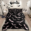 Erosebridal Bat Comforter Set Halloween Pink Bats Bedding Set with 2 Pillow Cases Silhouette Gothic Quilt King Size for Kids Boys Youth Gothic Spooky Bedding Comforter Sets,Black