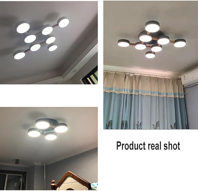 LED Flush Mount Ceiling Light Fixture with 3000K/4000K/6000K Temperatures Selectable,24Inch 44W Chandelier Modern Wood Ceiling Lamp for Bedroom Kitchen, 4-Lights Indoor Lighting Green Pendant Light