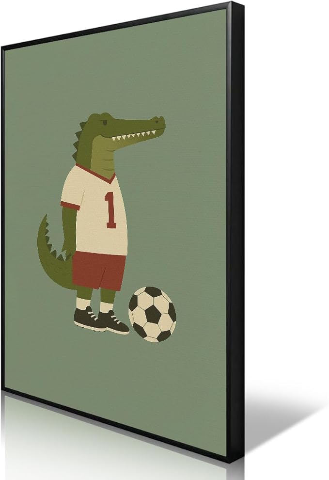Soccer Posters, Nursery Animal Sports Posters, Long Live Boyhood Inspirational Quote Print, Football Athletes Giraffe Rabbit Crocodile Pictures, Boys Bedroom Sports Artwork 16x24in Unframed