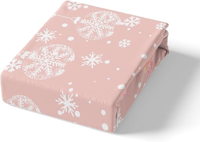 Manfei Kawaii Snowman Duvet Cover Set Queen Size, Cute Pink White Snowflake Comforter Cover with 2 Pillowcases, Christmas Theme Bedding Set 3pcs for Kids Girls Lightweight Bedspread Cover,No Comforter