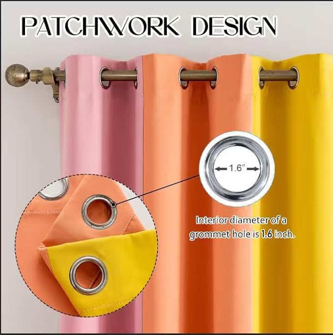 Rainbow Curtains Made with a Patchwork of Pink, Orange, Yellow, Green, Blue, and Purple for Kids Bedroom Blackout Colored Curtains for Bedroom Classroom (2 Panels, W52 X L90)