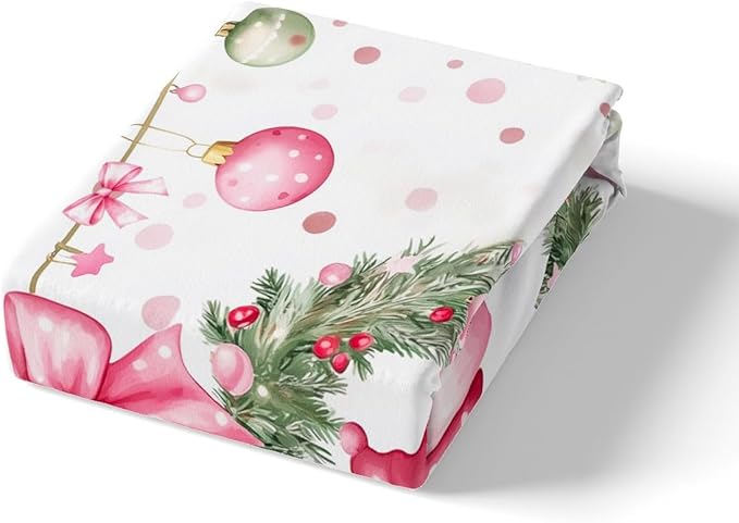 Manfei Christmas Kids Duvet Cover Set Twin Size, Cute Snowman Holly Leaf Bedding Set for Boys Girls Adult, Pink Bowknot Xmas Comforter Cover, Lightweight Bedspread Cover, 1 Pillowcase, No Comforter