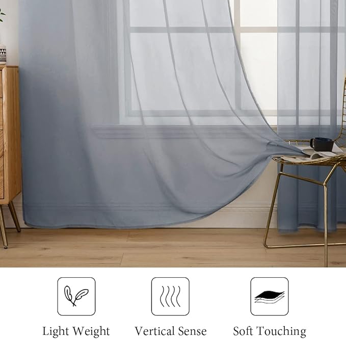 MIULEE 2 Panels Solid Color Sheer Window Curtains Elegant Window Voile Panels/Drapes/Treatment for Bedroom Living Room (54X45 Inches Dark Grey)