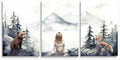Baby Girl With Animals Adventure Nursery Wall Art, Adventure Toddler Decor, Outdoor Woodland Nursery Wall Decor for Girl's Bedroom, Mountain Forest Landscape Kid Art Print, Framed Set of 3, 12"x16"x3