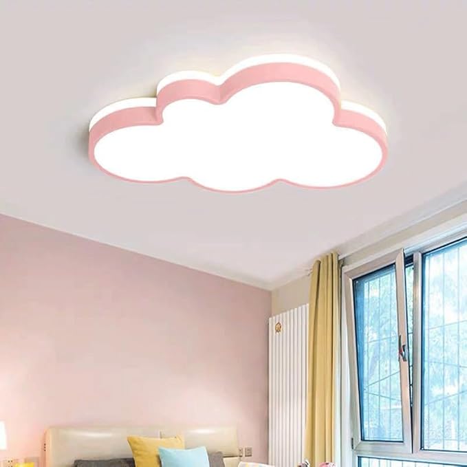 Cute Cloud LED Ceiling Light Fixture, Blue & White Flush Mount Lamp, Modern Eye-Caring Lighting for Kids’ Bedroom, Nursery, Baby Room, Playroom Decor(Red,48cm)