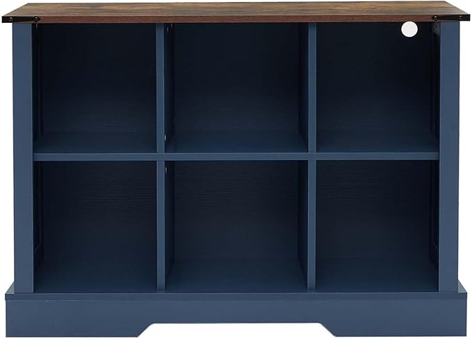 6 Cube Storage Organizer, 2 Tier Book Shelf with Led Lights, Farmhouse Book Shelves for Living Room, Horizontal Toy Storage Bookshelf, Wood Display Bookcase Cabinet for Bedroom, Office, Blue