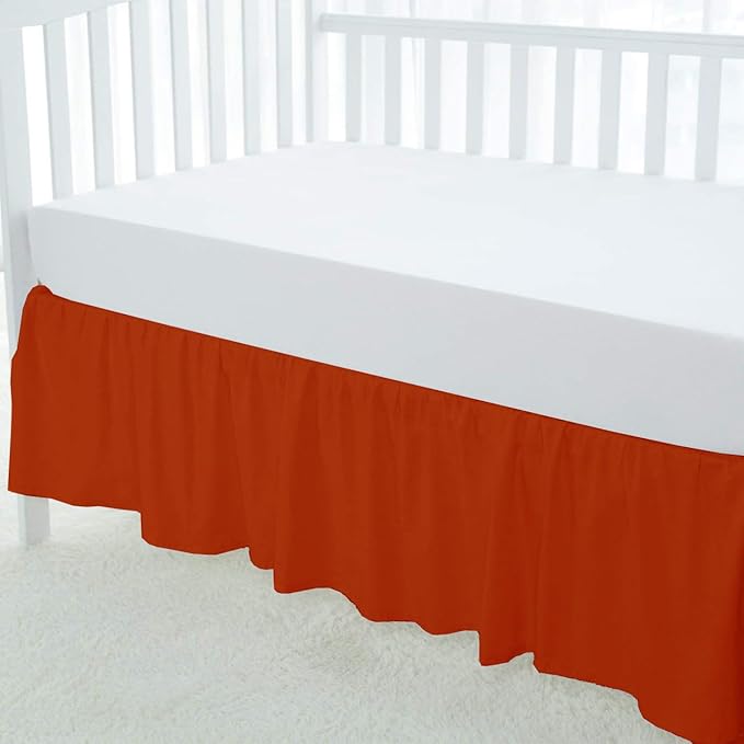 100% Egyptian Cotton, Nursery Crib Toddler (28" x 52" + 16") 800 Thread Count Crib Skirt Dust Ruffle, Bedding Skirts for Baby Boys or Girls, 16" Drop, Burnt Orange Solid