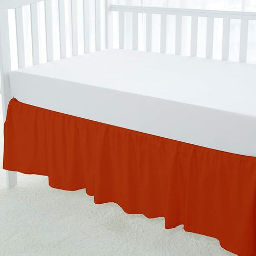 100% Egyptian Cotton, Nursery Crib Toddler (28" x 52" + 16") 800 Thread Count Crib Skirt Dust Ruffle, Bedding Skirts for Baby Boys or Girls, 16" Drop, Burnt Orange Solid