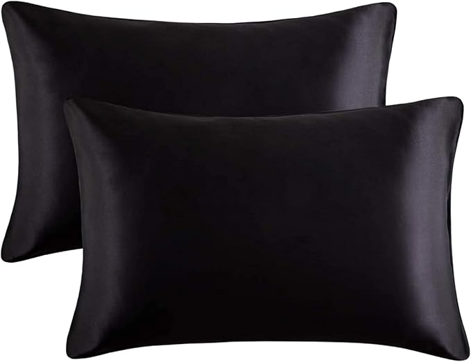 Silky Satin Toddler Pillowcases Set of 2, Super Soft Travel Pillow Covers, Small Kids Pillow Cases with Envelope Closure, 13"x 18", Black