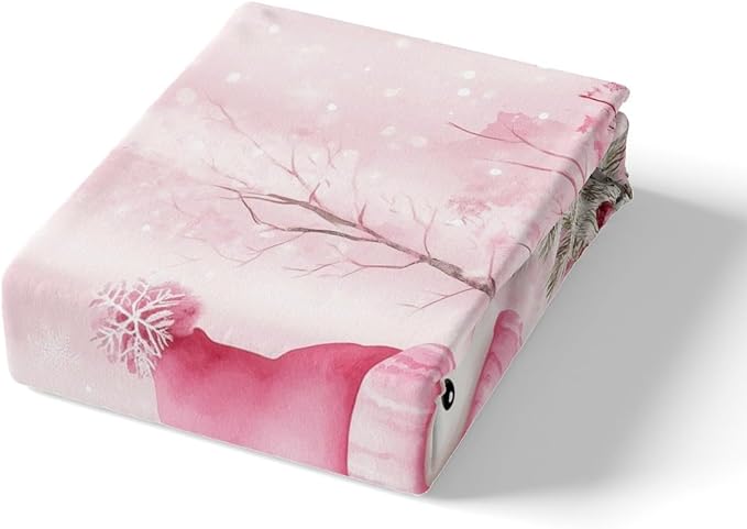 Manfei Christmas Kids Duvet Cover Set Twin Size, Cute Snowman Pink Flower Bedding Set for Boy Girl Room Decor, New Year Xmas Comforter Cover, Lightweight Bedspread Cover, 1 Pillowcase, No Comforter