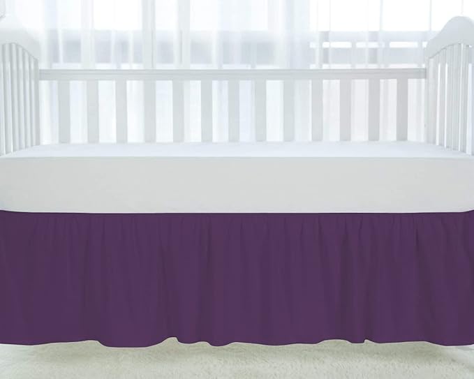 100% Egyptian Cotton, Nursery Crib Toddler (24" x 38" + 10") 800 Thread Count Crib Skirt Dust Ruffle, Bedding Skirts for Baby Boys or Girls, 10" Drop, Plum Solid