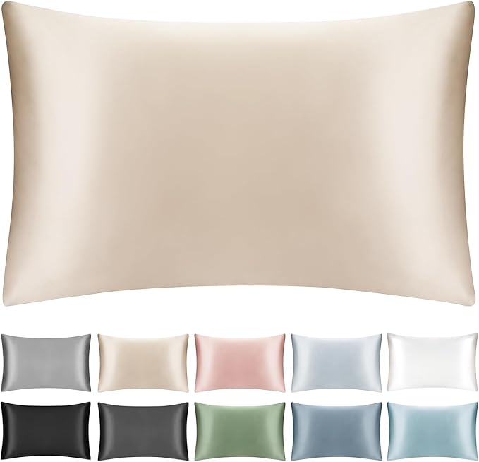 100% Mulberry Silk Pillowcase for Hair and Skin,Both Sides Natural Silk Bed Pillow Case with Hidden Zipper,19 Momme Grade 6A,1pc,Taupe,Standard Size 20x26 Inches