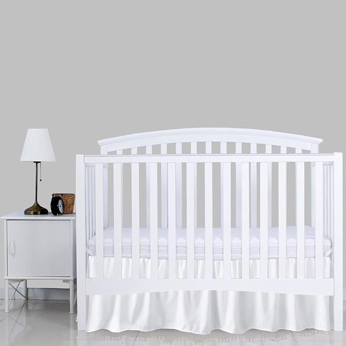 White Crib Bed Skirt 28" x 52" with 14" Drop - Dust Ruffle Crib Skirt with Split Corners - Soft Nursery Standard Crib Toddler Bedding Skirt for Baby Boys or Girls