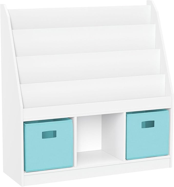 RiverRidge Kids Bookrack with Three Cubbies and 2 Aqua Bins