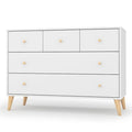 dadada Austin 5-Drawer Dresser for Nursery and Bedroom - Modern Design, Large Storage, Baby-Safe Finish, Anti-Tip Safety, Solid Wood Feet, Durable Construction (White+Natural)