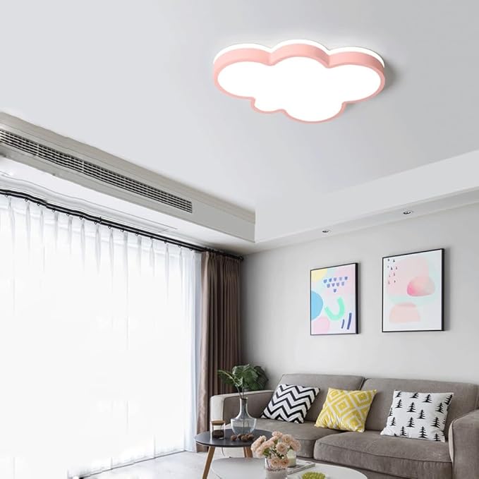 Cute Cloud LED Ceiling Light Fixture, Blue & White Flush Mount Lamp, Modern Eye-Caring Lighting for Kids’ Bedroom, Nursery, Baby Room, Playroom Decor(Red,48cm)
