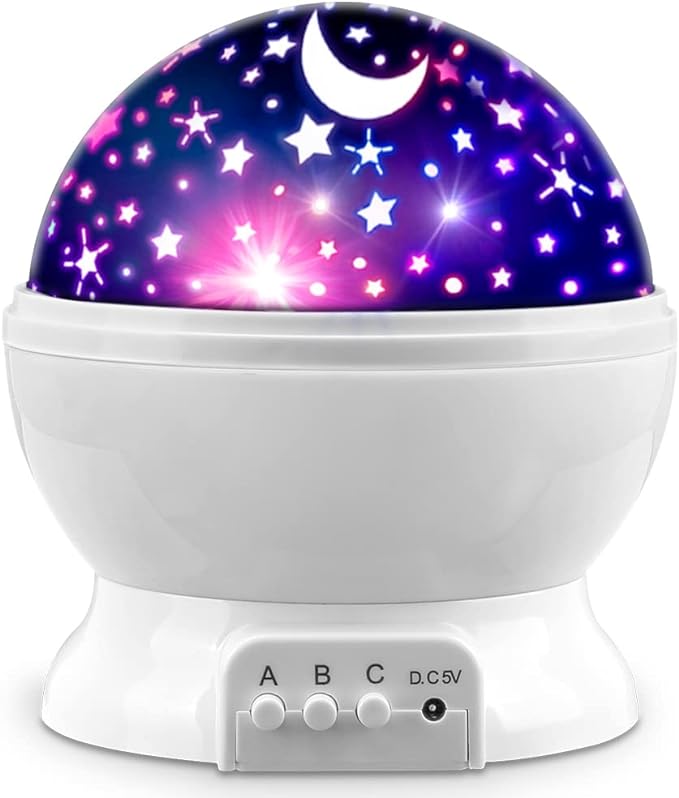 Star Projector Night Lights for Kids, Fun Gifts for 1-4-6-14 Year Old Girl and Boy, Projection Lamp for Kids Bedroom Ceiling, Stars and Moon for Child Asleep Peacefully (White)