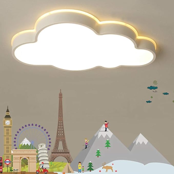 LAKIQ Modern Creative Acrylic LED Lights Cloud Shape Children Room Ceiling Light Flush Mount Ceiling Chandelier Lighting Fixture for Kids Bedroom Kindergarten Living Room(25.5'',White Light)
