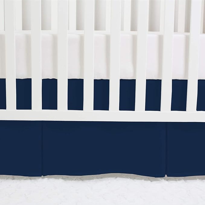 Box Pleated Mini Crib Bed Skirt Premium 100% Cotton 800 Thread Count Nursery Crib Toddler Bedding Crib Bedskirt for Baby Boys or Baby Girls, (24" x 38") + 10" Drop Lenght - Navy Blue Solid