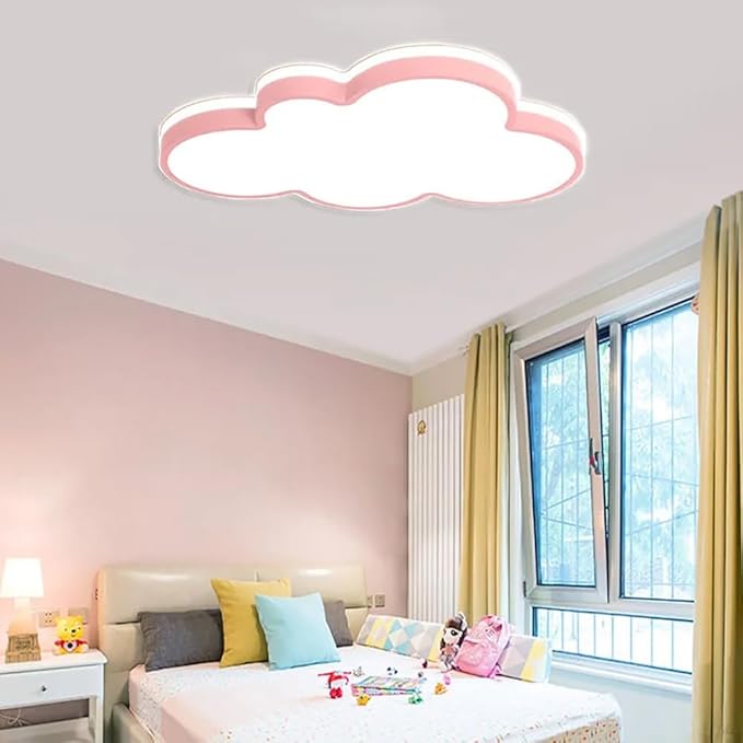 Cloud Shape LED Ceiling Light Fixture,19 Inch Modern Recessed Ceiling Lights,Dimmable Light,Pink 22W 3000K-6000K Close to Ceiling Lighting Flush Mount Living Room Bedroom