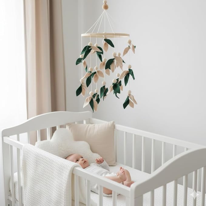 Green Leaf Crib Mobile, Forest Crib Mobile for Boys & Girls, Forest Baby Mobile for Crib, Woodland Mobile for Crib