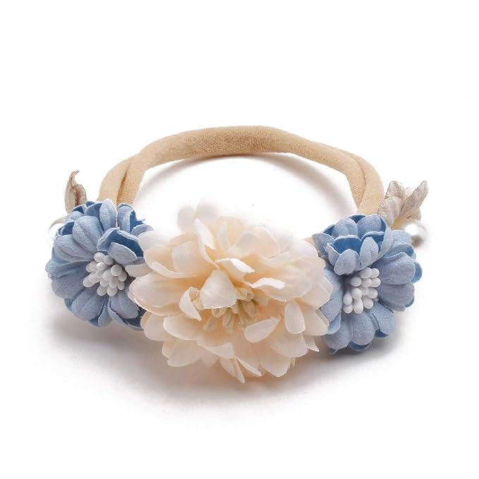 Baby Girl Nylon Headbands Flower Hair Bows Accessories-Elastic Hair Band Crown Handmade FLoral Wraps Birthday Gifts for Girls Newborn Infant Toddler 3Pcs