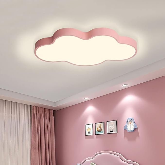 LED Ceiling Light Fixture,19 Inch Modern Cloud Shape Recessed Ceiling Lights,3000K-6000K Dimmable Light,29W Pink Close to Ceiling Lighting Flush Mount Living Room Bedroom