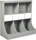 HONEY JOY Kids Toy Storage Organizer with Bookcase, 8-Cubby Organization Storage Cabinet w/Display Shelf & 3 Removable Fabric Bins, Wooden Toy Storage Unit for Playroom, Nursery Daycare(Gray)