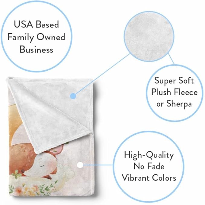 Personalized Baby Blankets with Name | Custom Fawn Blanket for Baby Girls and Baby Boys | Unisex Warm Soft Fleece Swaddle Blanket Minky | (Fawn, Fleece 30"x40"), Deer