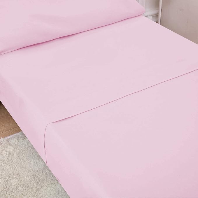 PLAIN PRINTED LINEN 3-Piece Toddler Sheet Set, 100% Cotton Fitted Sheet, Flat Sheet and Envelope Pillowcase, Toddler Bed Set, Mini Crib Sheets (Pink Solid)