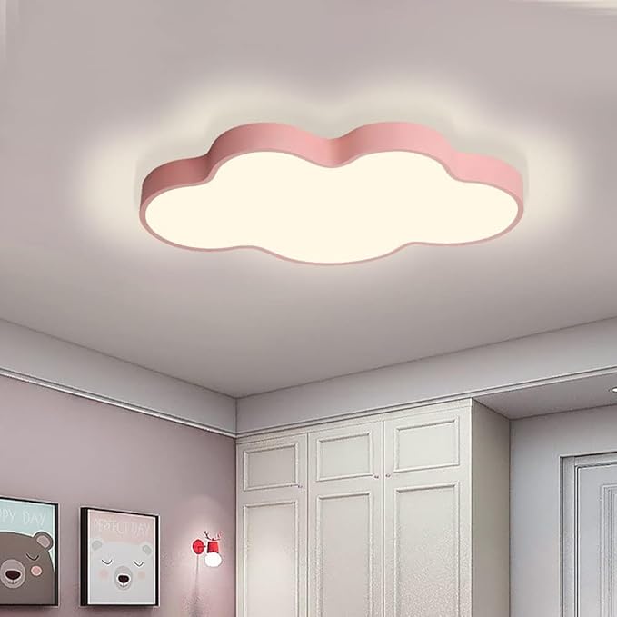 LED Ceiling Light Fixture,19 Inch Modern Cloud Shape Recessed Ceiling Lights,3000K-6000K Dimmable Light,29W Pink Close to Ceiling Lighting Flush Mount Living Room Bedroom