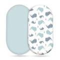 Stretchy Ultra Soft Fitted Bassinet Sheet Set 2 Pack, Universal Fit for Bassinets Baby Cradle Moses Basket Oval Rectangle Pad/Mattress, Lovely Whale Bassinet Sheets