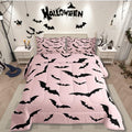 Erosebridal Pink Halloween Bedding Set Gothic Bats Comforter Set King Size,Spooky Halloween Decor Quilt for Kids Boys Girls Adults Black Pink Goth Themed Duvet Insert,Goth Horror Animal