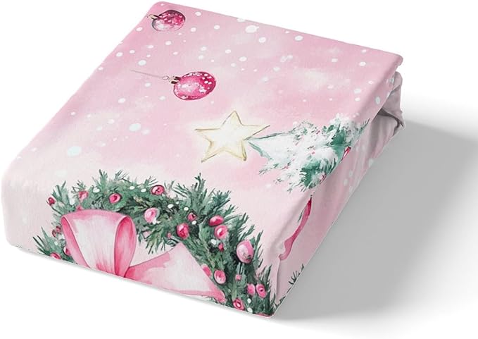 Manfei Christmas Kids Duvet Cover Set Queen Size, Cute Snowman Xmas Tree Bedding Set for Boys Girls Adults, Pink Bowknot Xmas Comforter Cover, Soft Polyester Quilt Cover, 2 Pillowcases, No Comforter